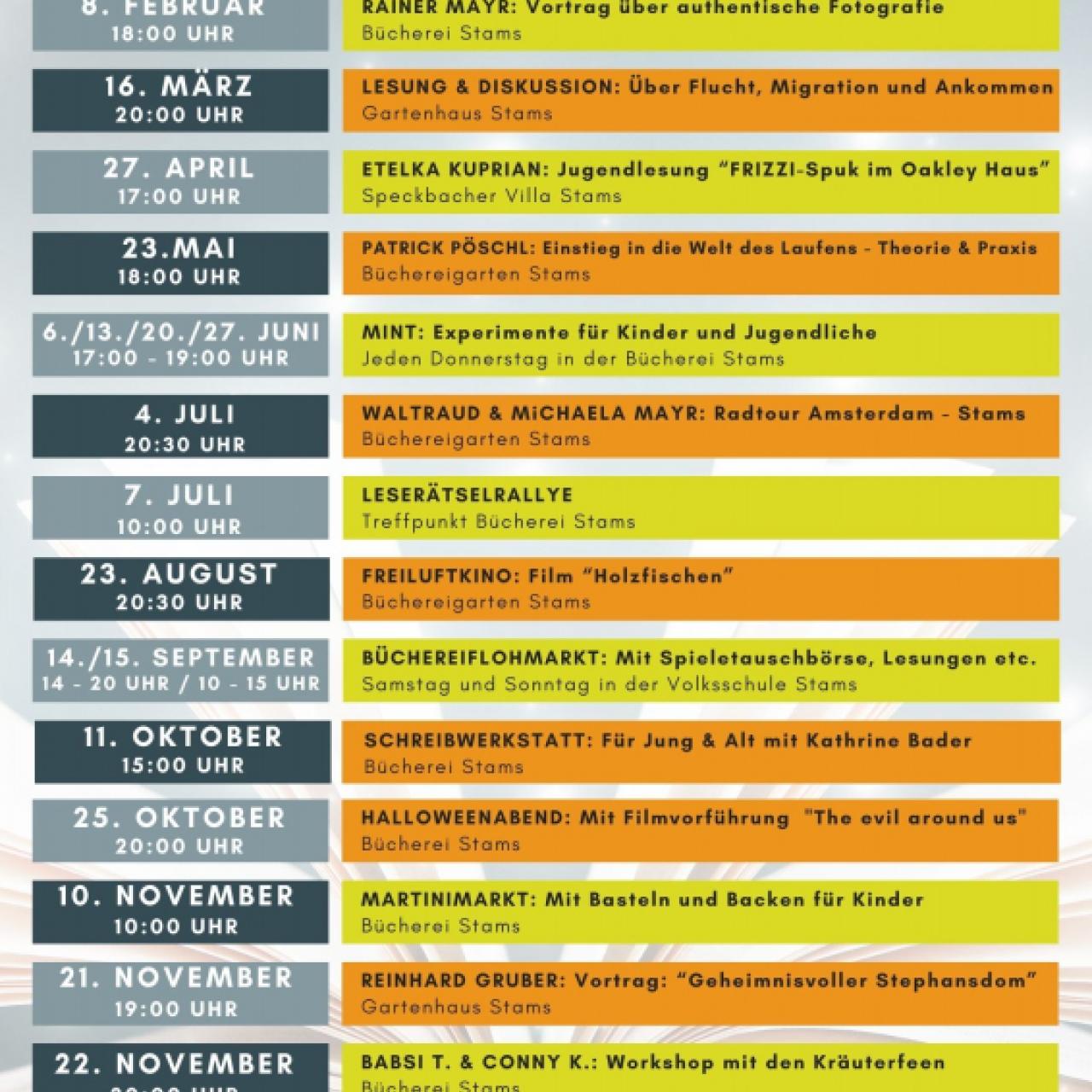 Folder, wo alle Veranstaltungen von 2024 aufgelistet sind.